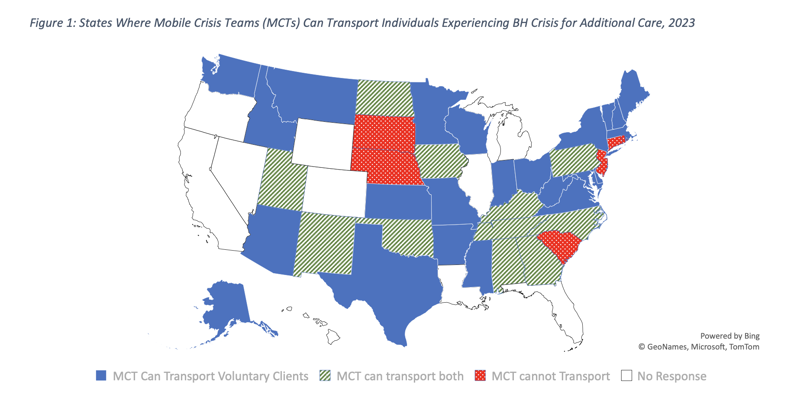 States Where Mobile Crisis Teams (Mcts) Can Transport Individuals Experiencing BH Crisis For Additional Care, 2023