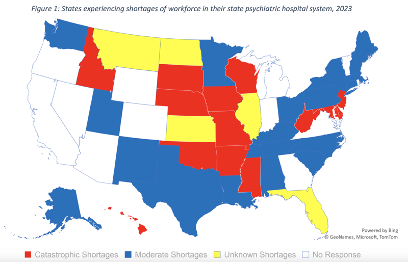 States Experiencing Shortages Of Workforce In Their State Psychiatric Hospital System, 2023