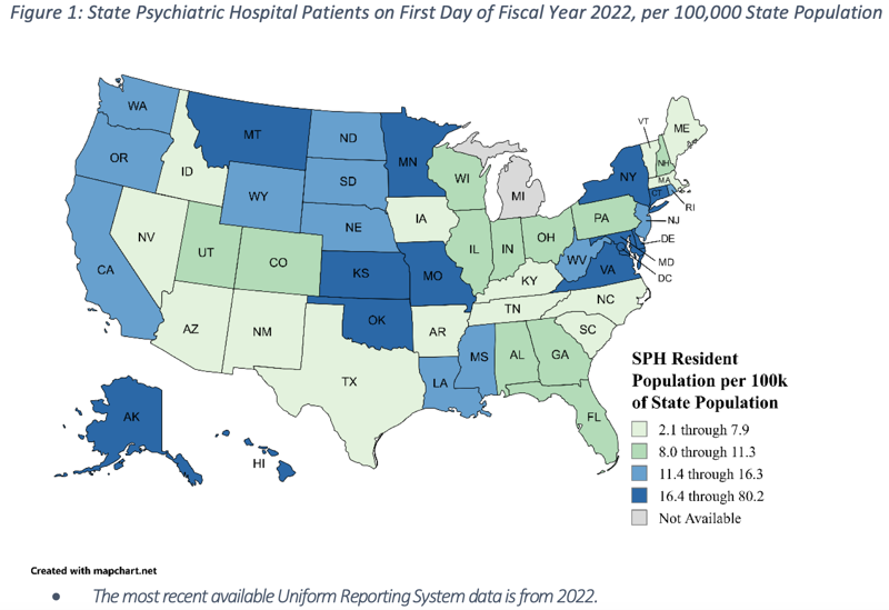 State Psychiatric Hospital Patients On First Day Of Fiscal Year 2022, Per 100,000 State Population