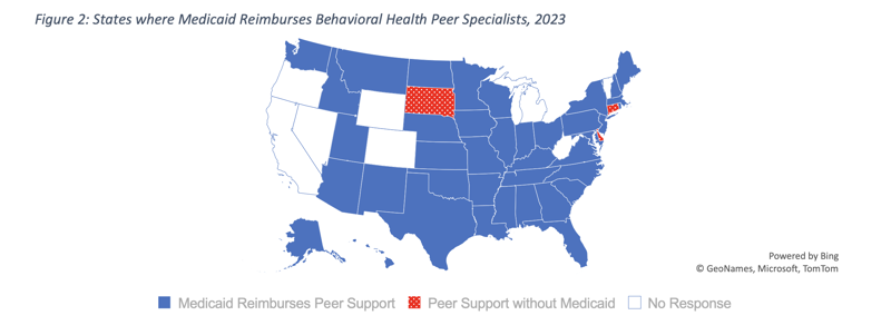 States Where Medicaid Reimburses Behavioral Health Peer Specialists, 2023